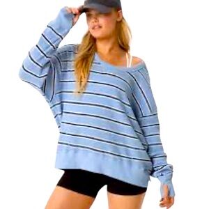 Aerie Light Blue Striped Sweatshirt